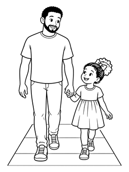 Free printable Father And Daughter Walking Together coloring page