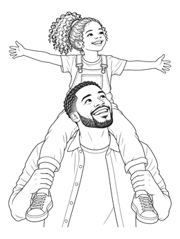 Free printable Father Carrying Daughter On Shoulders coloring page
