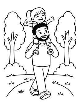 Free printable Father Carrying Daughter On Shoulders coloring page