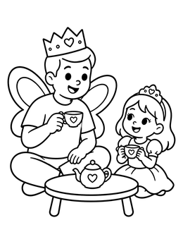 Free printable Father And Daughter Fairy Tea Party coloring page