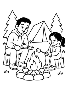 Free printable Father And Daughter Roasting Marshmallows coloring page
