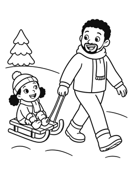 Free printable Father Pulling Daughter On A Sled coloring page