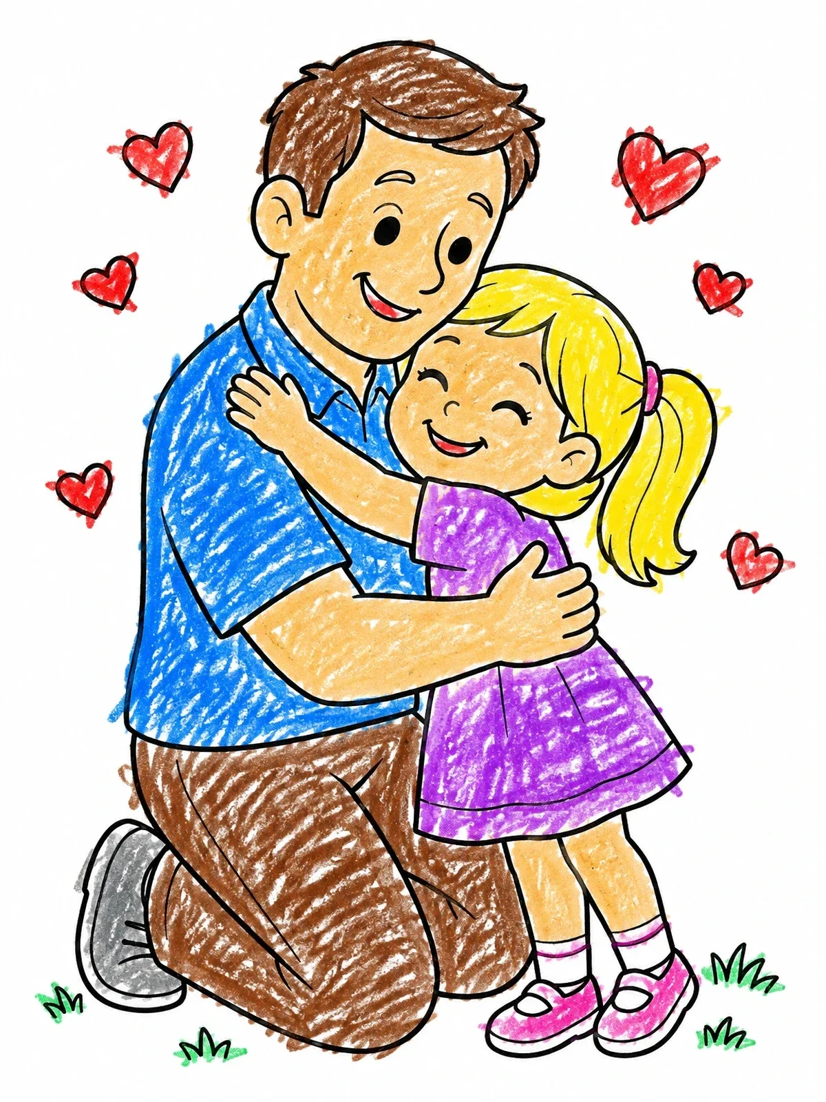 Colored example of the Loving Hug Between Father And Daughter coloring page