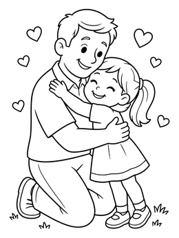 Free printable Loving Hug Between Father And Daughter coloring page
