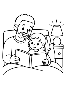 Free printable Father And Daughter Reading Bedtime Story coloring page