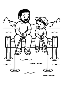 Free printable Father And Son Fishing On Dock coloring page