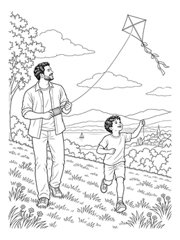 Free printable Father And Son Flying A Kite coloring page