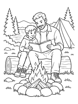 Free printable Father And Son Reading By Campfire coloring page