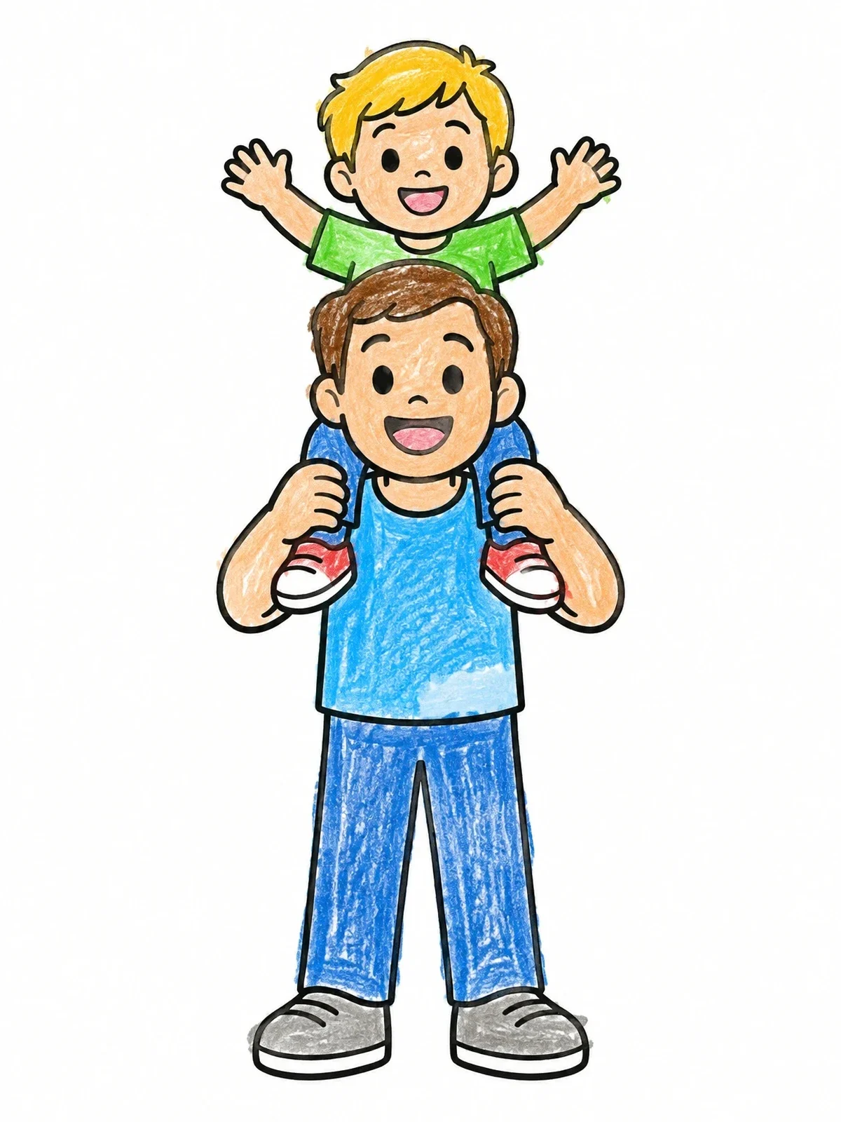 Colored example of the Father Carrying Son On Shoulders coloring page