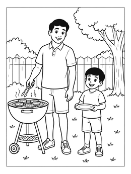 Free printable Father And Son Backyard Barbecue coloring page