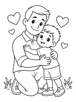 Free printable Loving Father And Son Hug coloring page