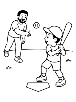 Free printable Father And Son Playing Baseball coloring page