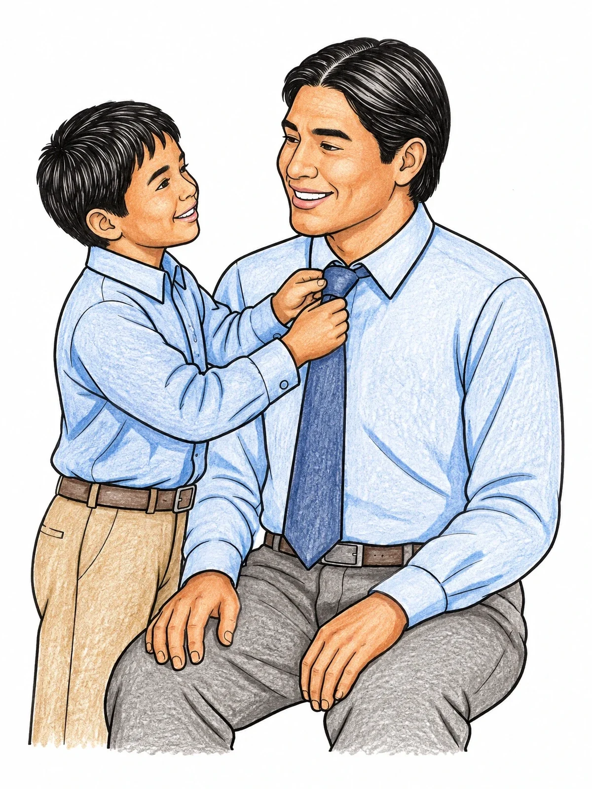 Colored example of the Son Adjusting Father's Necktie coloring page