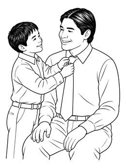 Free printable Son Adjusting Father's Necktie coloring page