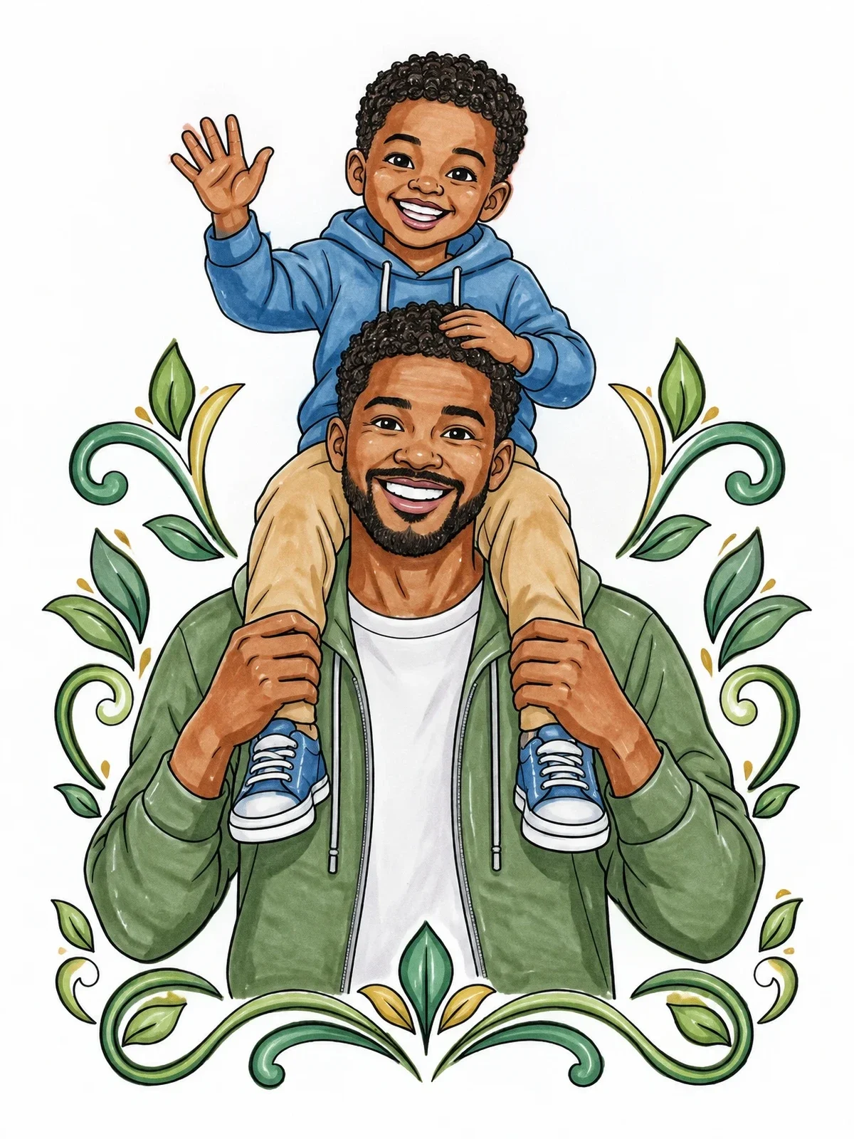 Colored example of the Father Carrying Son On Shoulders coloring page