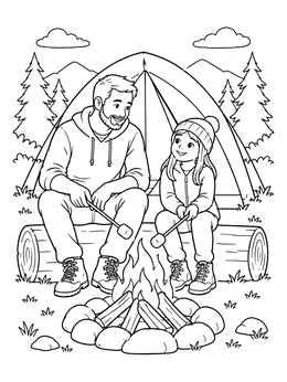 Free printable Father And Daughter Camping By Campfire coloring page