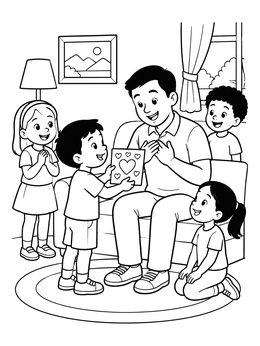 Free printable Father Receiving Heart Card From Children coloring page