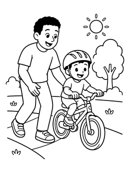 Free printable Father Teaching Son To Ride Bike coloring page