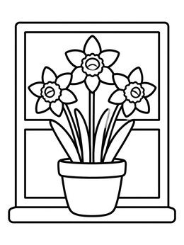 Free printable Daffodils In A Window Pot coloring page
