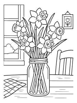 Free printable Daffodils In A Glass Jar coloring page