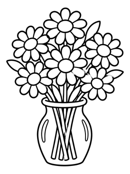 Free printable Daisy Bouquet In A Glass Vase coloring page