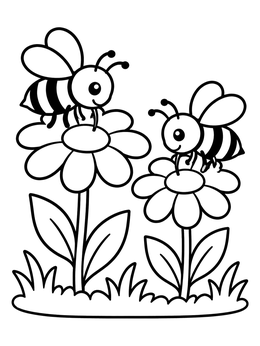 Free printable Cheerful Bees On Garden Daisies coloring page