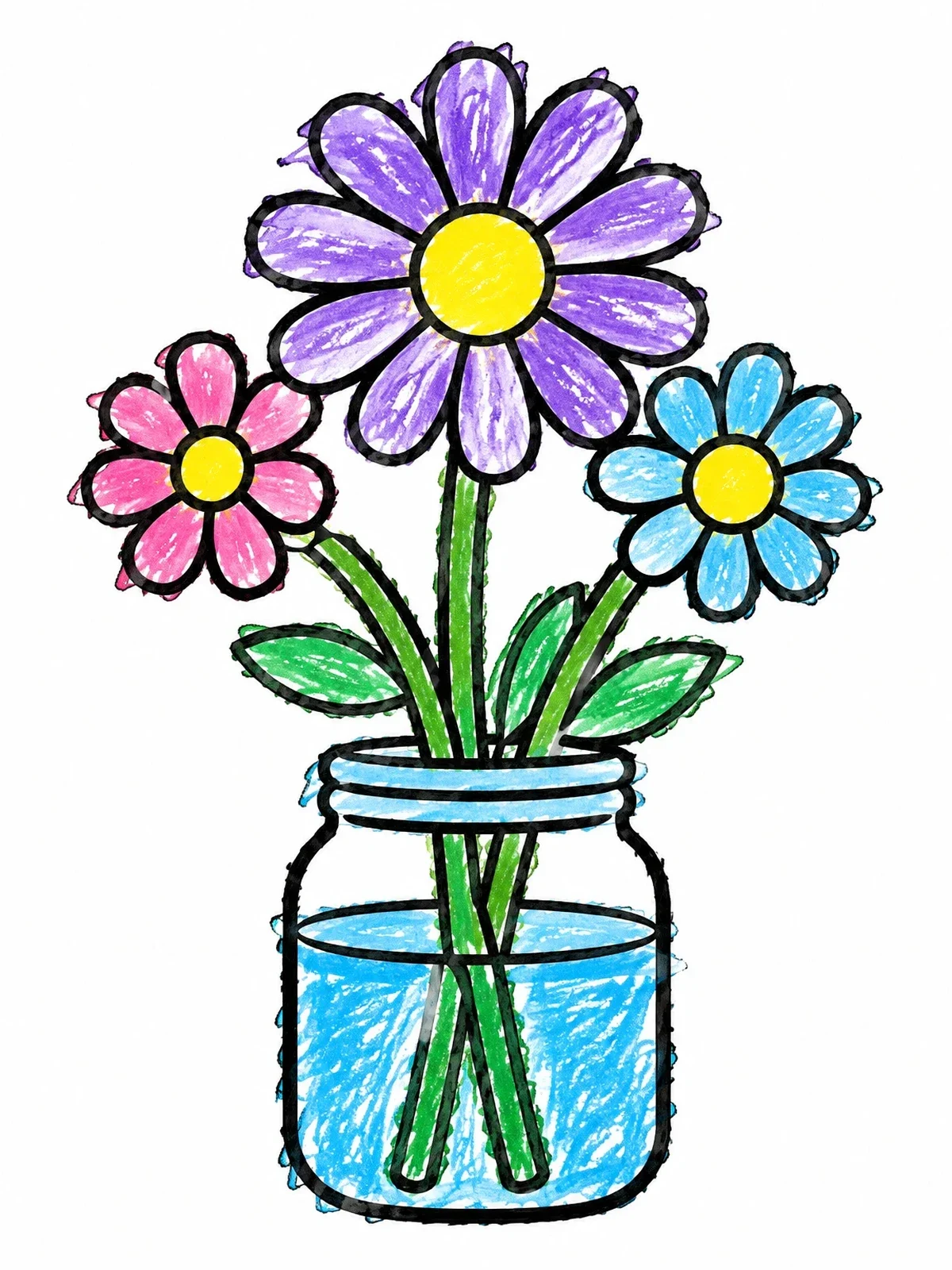 Colored example of the Daisies In A Glass Jar coloring page