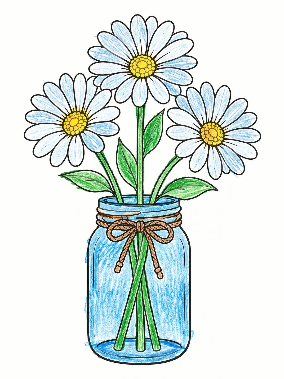 Colored example of the Daisies In A Mason Jar coloring page