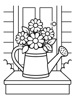 Free printable Daisies In A Porch Watering Can coloring page