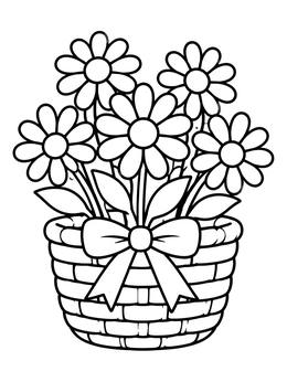 Free printable Daisies In A Ribbon Basket coloring page