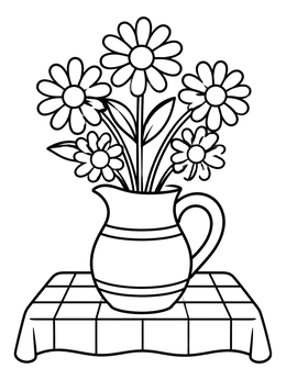 Free printable Pitcher Of Daisies On Tablecloth coloring page