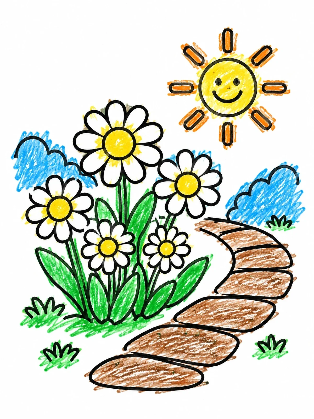 Colored example of the Sunny Garden Path With Daisies coloring page