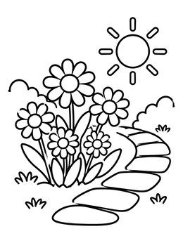 Free printable Sunny Garden Path With Daisies coloring page
