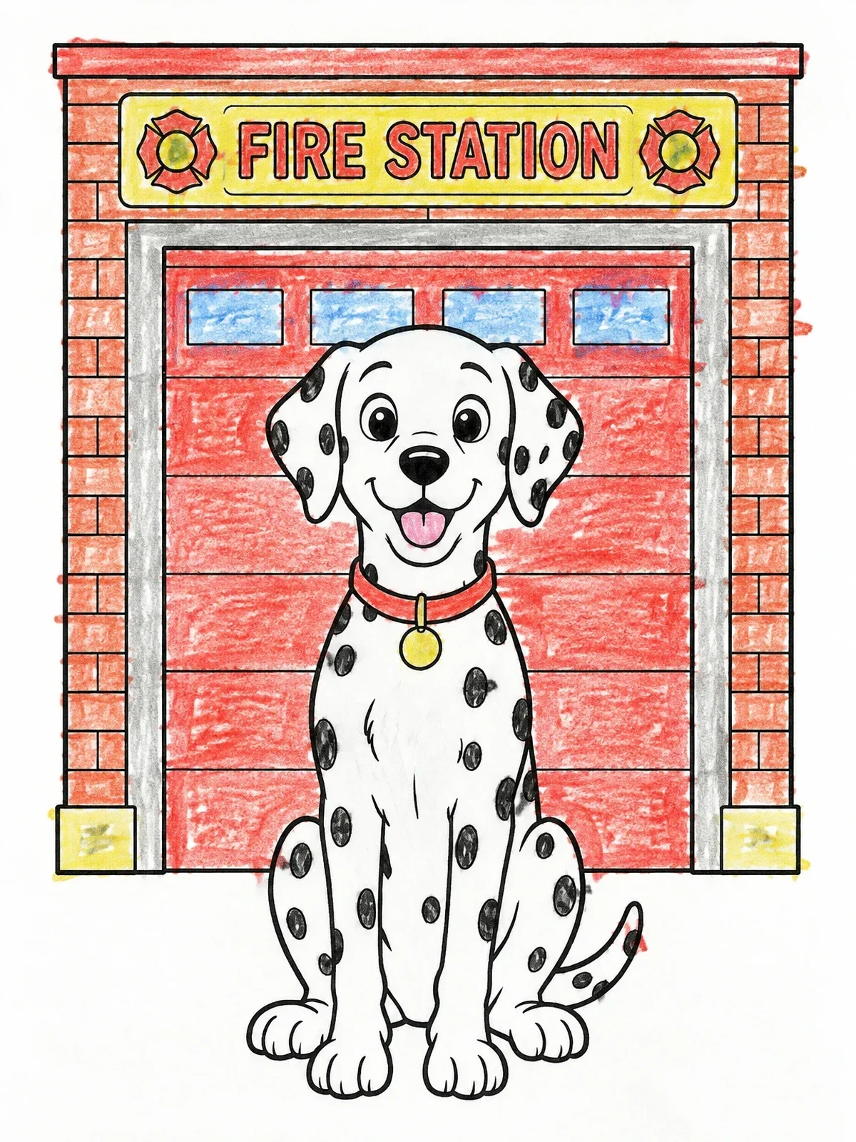 Colored example of the Dalmatian At The Fire Station coloring page