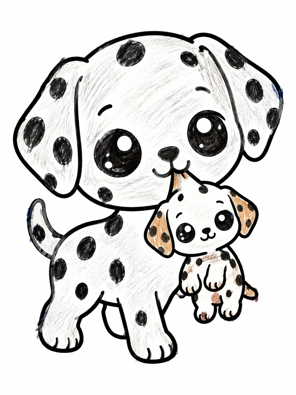 Colored example of the Dalmatian Dog Carrying Little Puppy coloring page