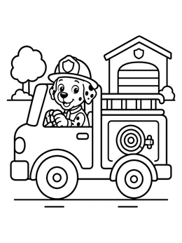 Free printable Dalmatian Dog Driving A Fire Truck coloring page