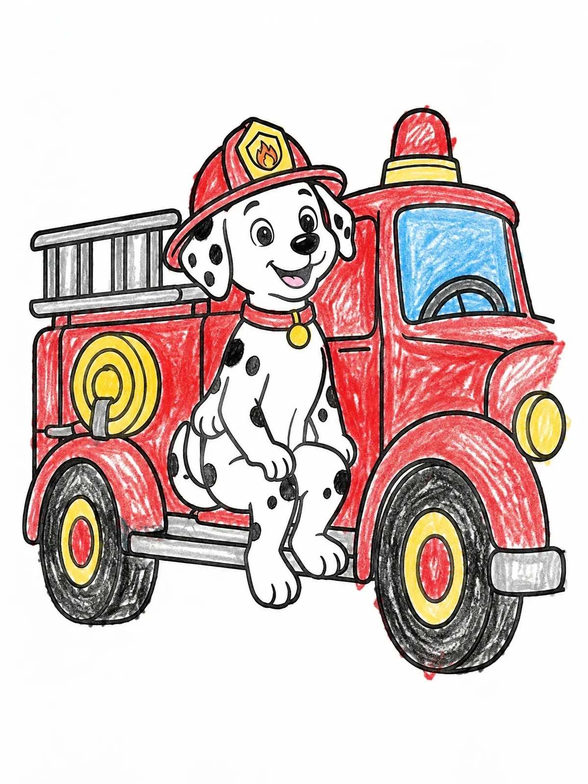 Colored example of the Dalmatian Firefighter On Fire Truck coloring page
