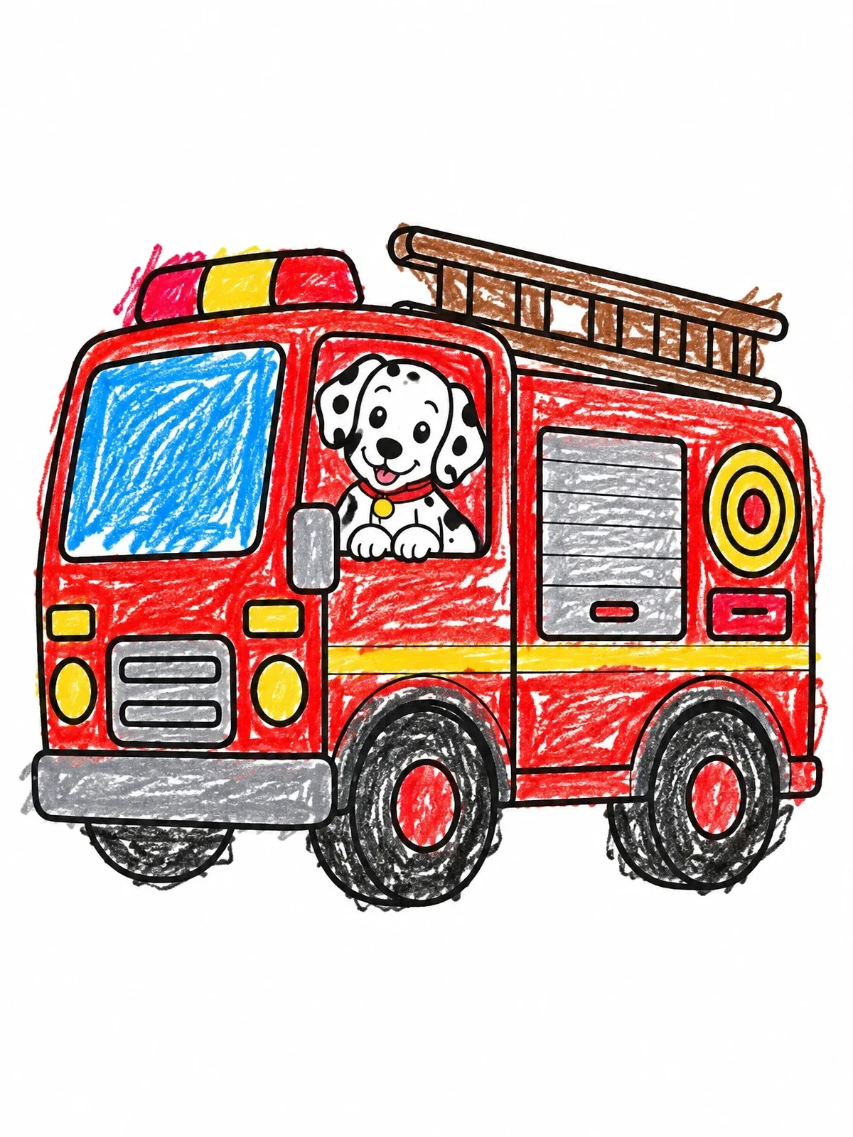 Colored example of the Dalmatian In Fire Truck coloring page