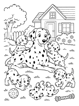 Free printable Dalmatian Mother With Playful Puppies coloring page