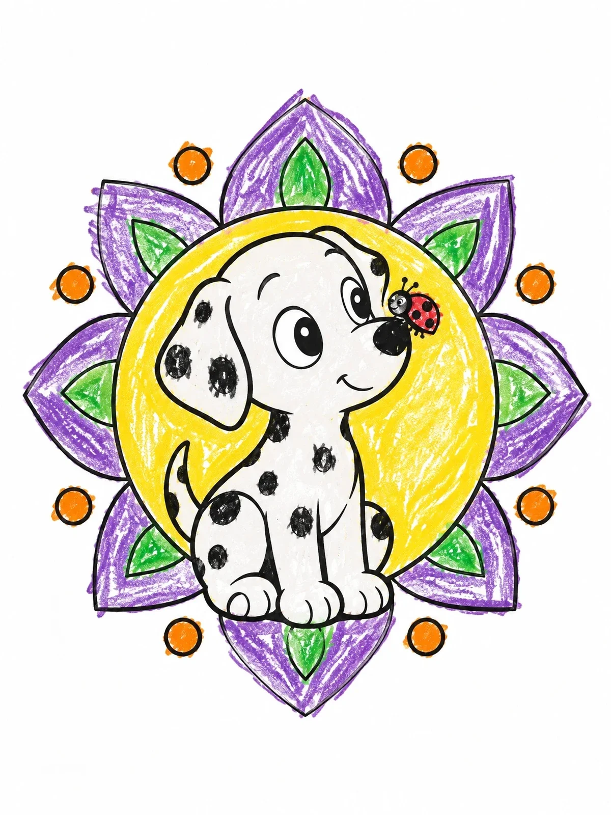 Colored example of the Dalmatian Puppy And Little Ladybug coloring page