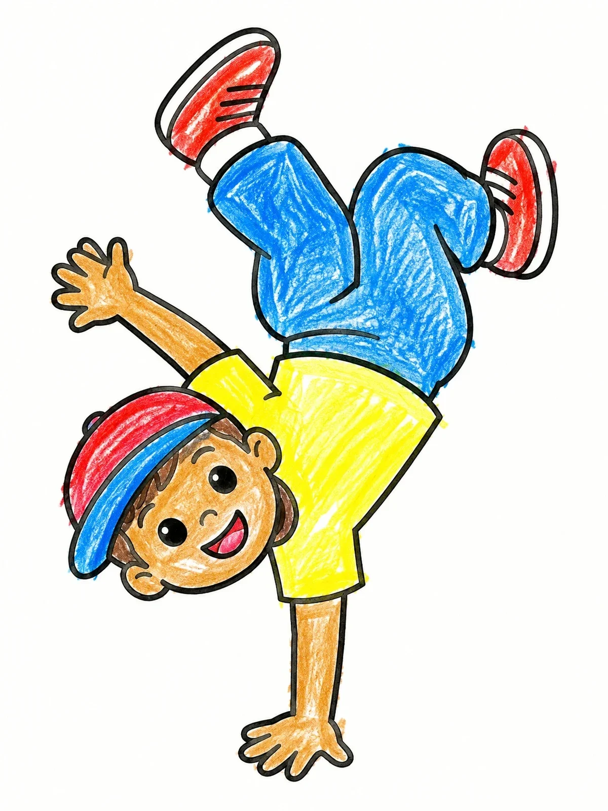 Colored example of the Cool Boy Breakdancing On One Hand coloring page