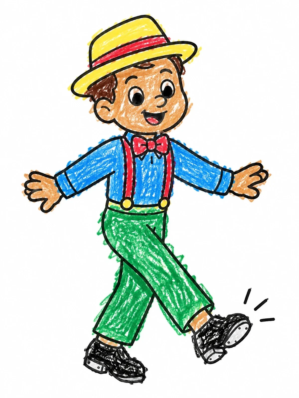 Colored example of the Cheerful Tap Dancing Boy coloring page