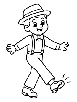 A cheerful cartoon tap dancer in this dance coloring page.