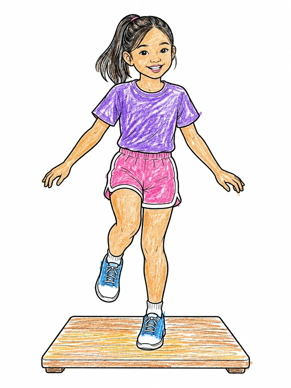 Colored example of the Girl Dancing On Practice Board coloring page