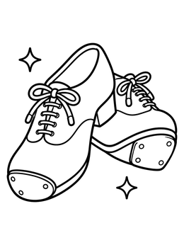 A pair of oxford tap shoes with metal plates on this dance coloring page.