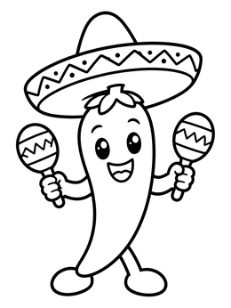 Free printable Dancing Chili Pepper With Sombrero coloring page