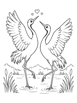 Free printable Dancing Cranes In Love coloring page