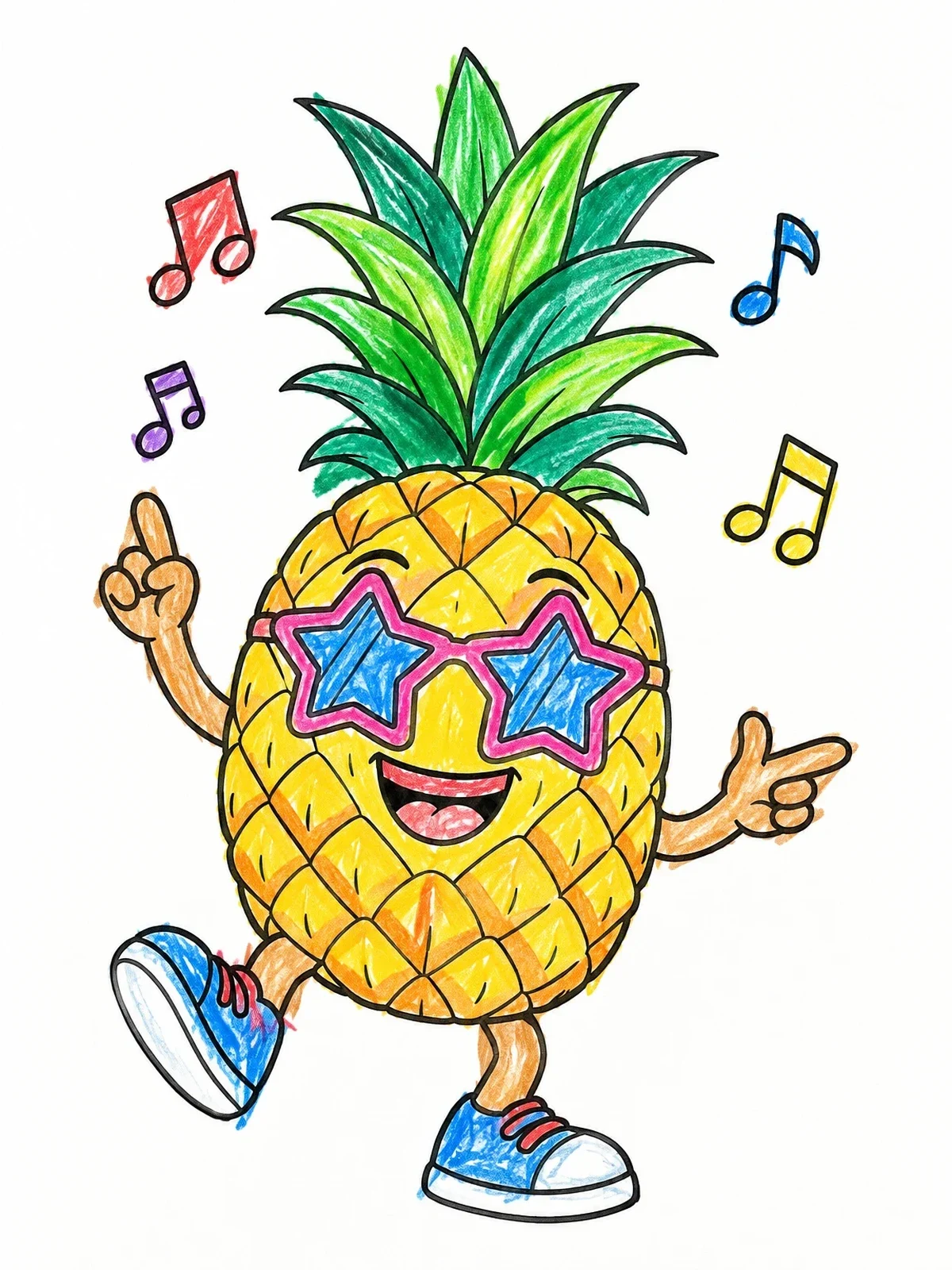 Colored example of the Dancing Pineapple With Star Sunglasses coloring page