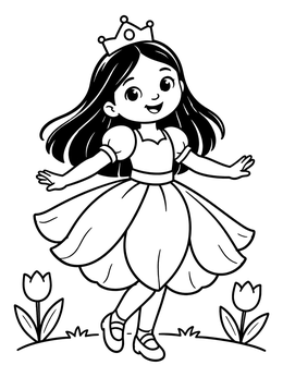 Free printable Dancing Tulip Flower Princess coloring page