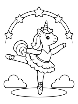 Free printable Dancing Unicorn Ballerina With Star Arch coloring page